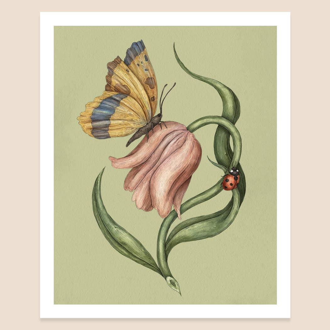 8” x 10” Moth, Ladybug, and Tulip Print