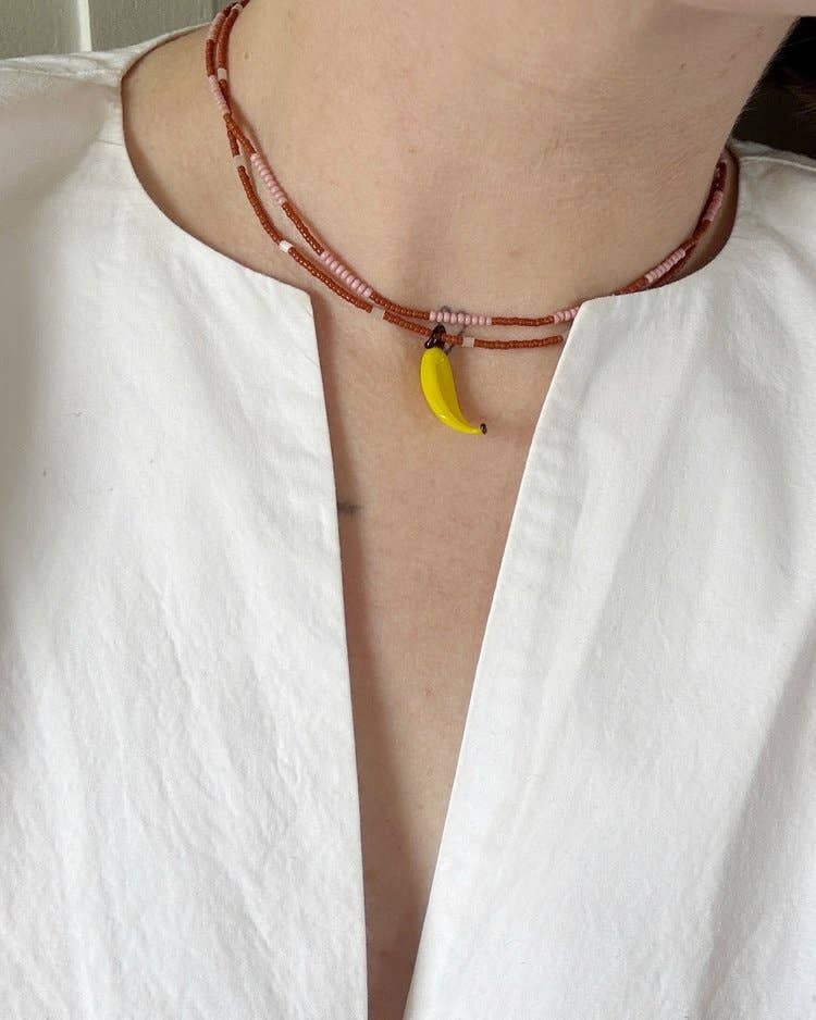 Beaded Necklace: Length 18&quot; Pink Brown