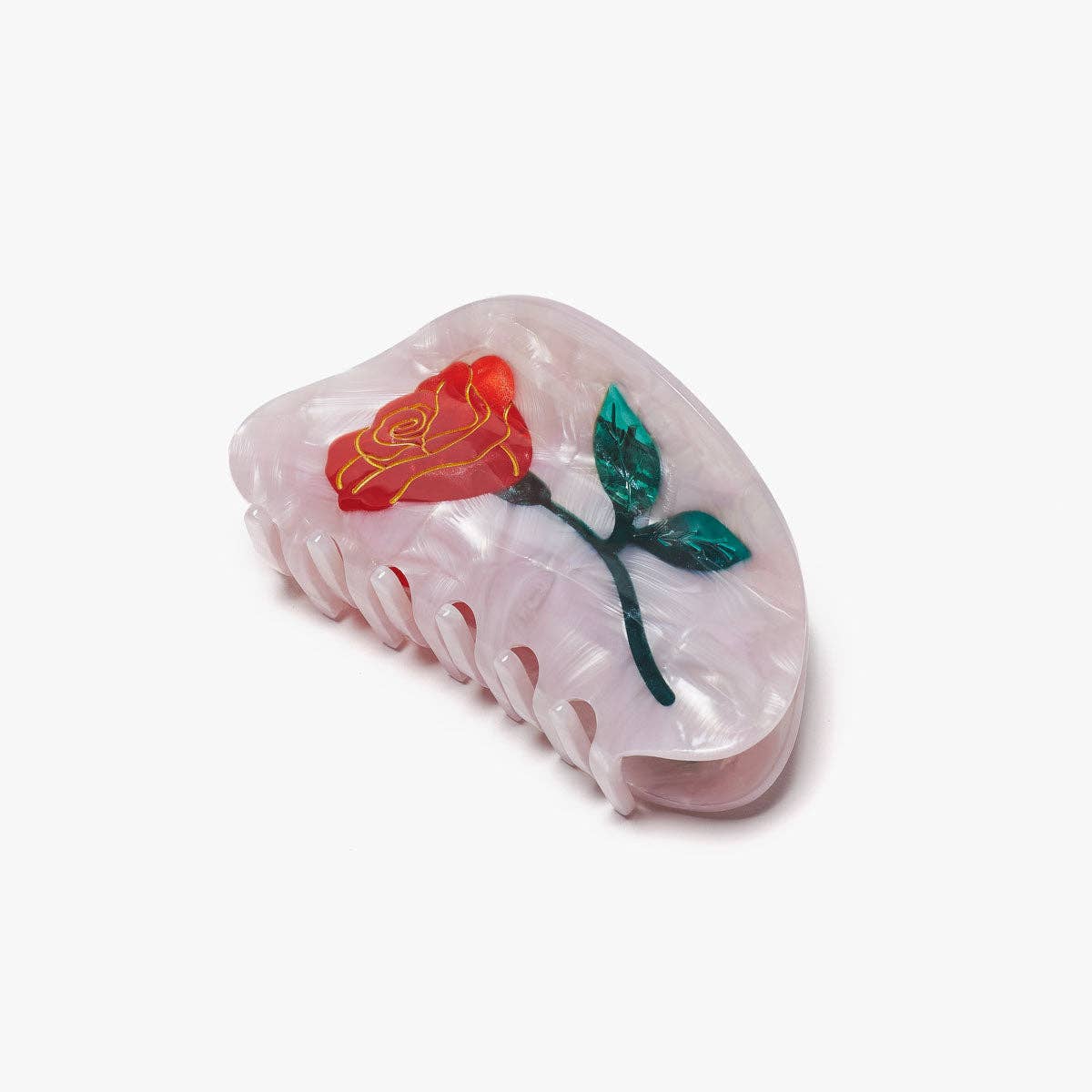 Belle Pink Single Red Rose Acetate Hair Claw