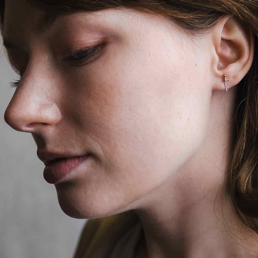 Mixed Metal Mini Dagger Stud Earring SINGLE 11x4mm