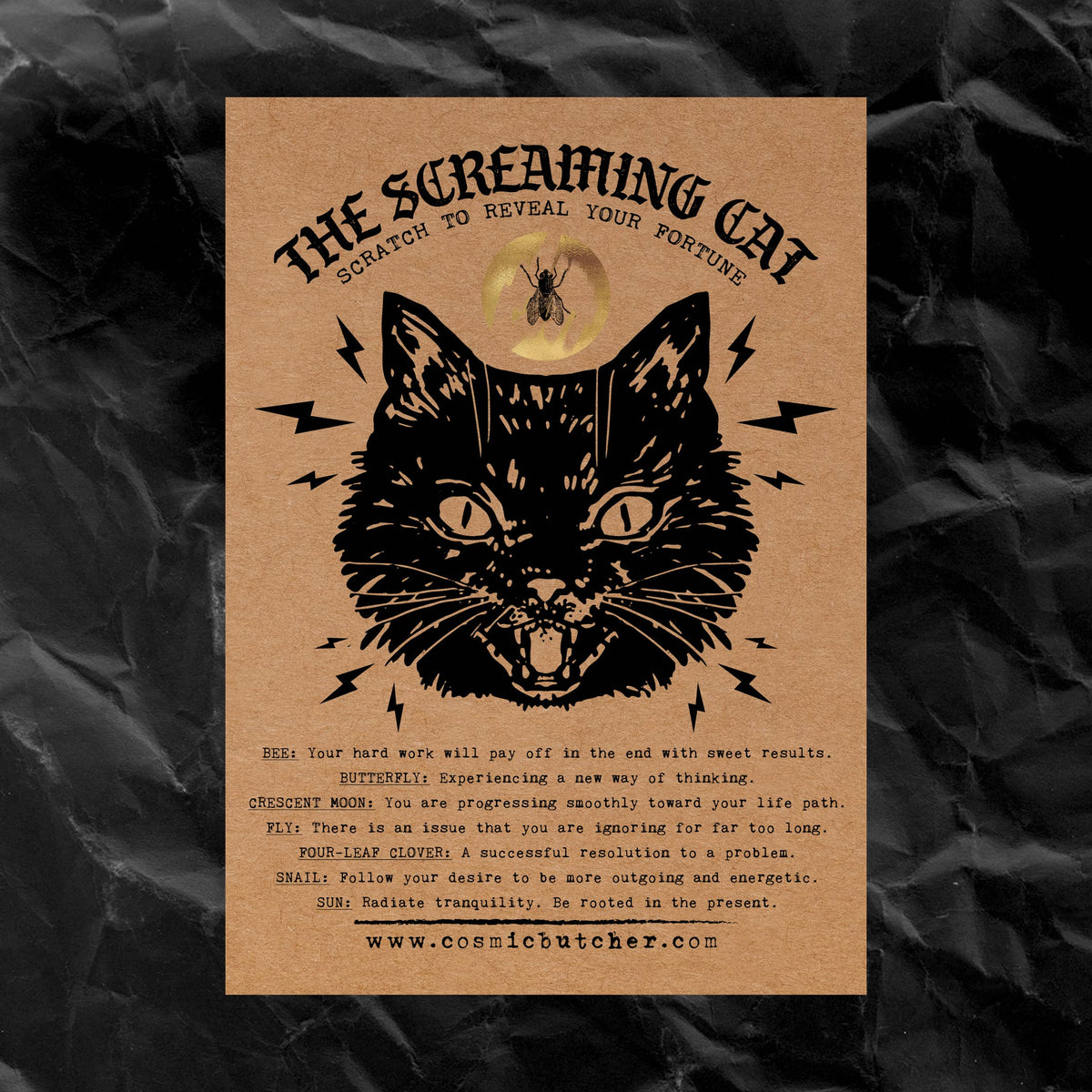 “SCREAMING CAT” Scratch Off Fortune Affirmation Novelty Card: BRIGHTS/NEON