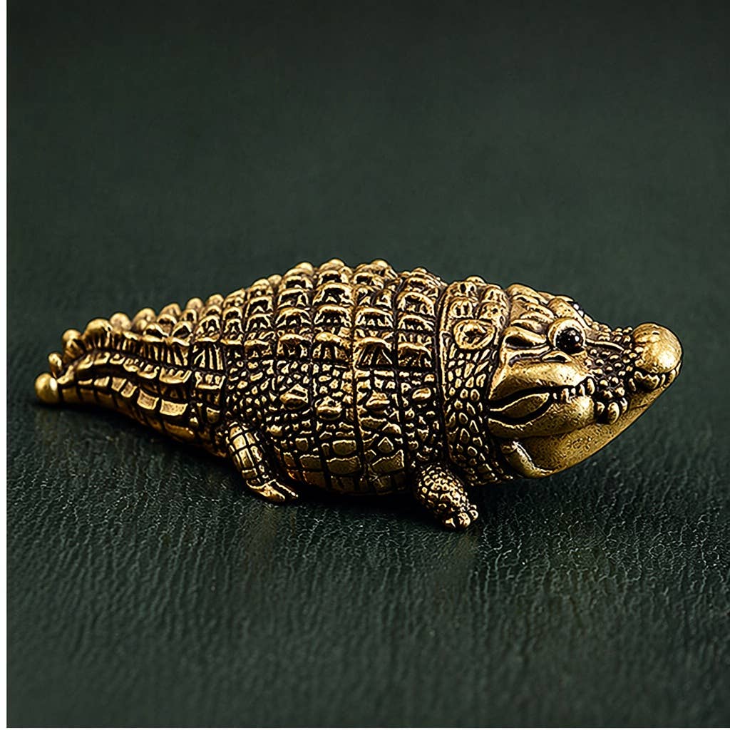 Handcrafted Hollow Brass Crocodile Miniature Figurine