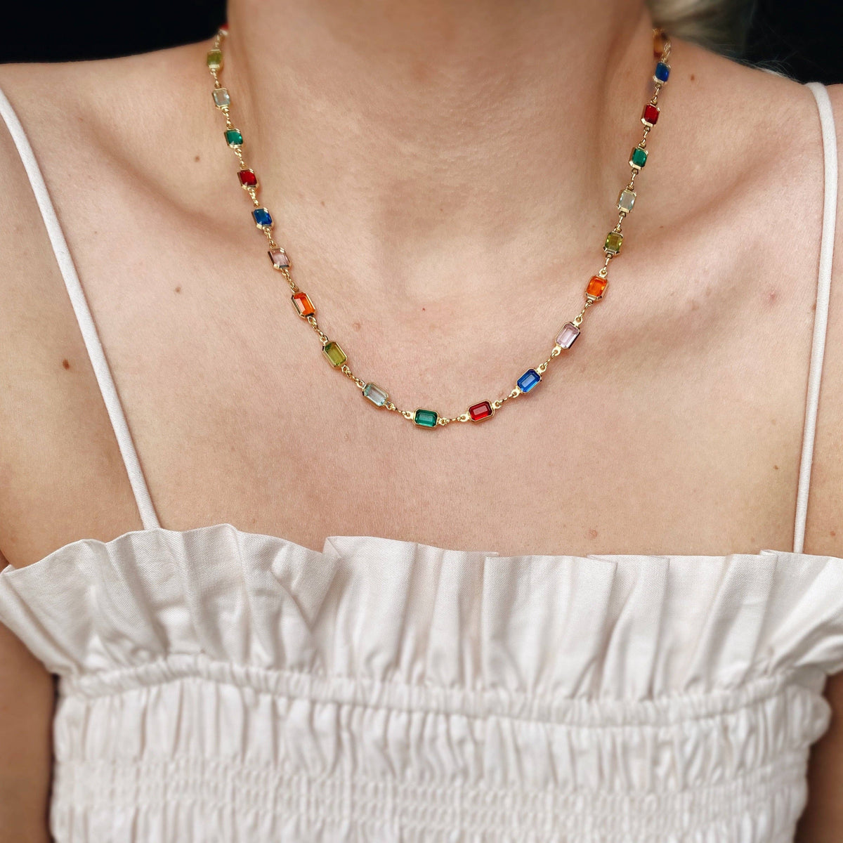 18k Gold Filled Multicolor Rainbow Necklace: 16&quot; necklace + 2&quot; extension