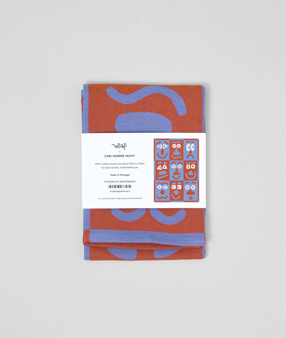 Making Faces Blue/Brown Woven Cotton Tea Towel
