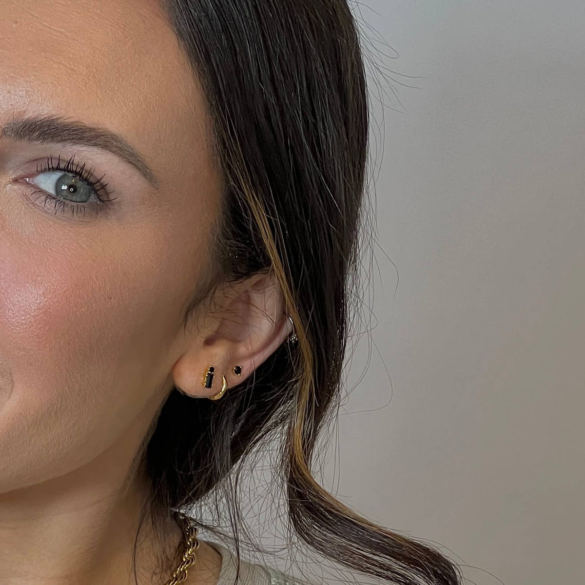 Ren 18k Gold Plated Black Stone Stud SINGLE