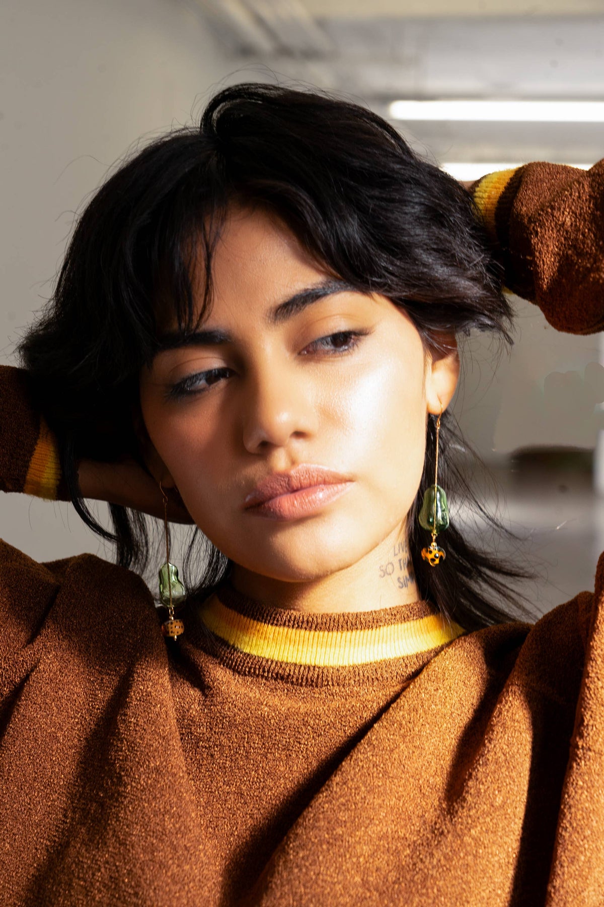 Lennox Dangle Earring - Hand Made Murano Green Glass