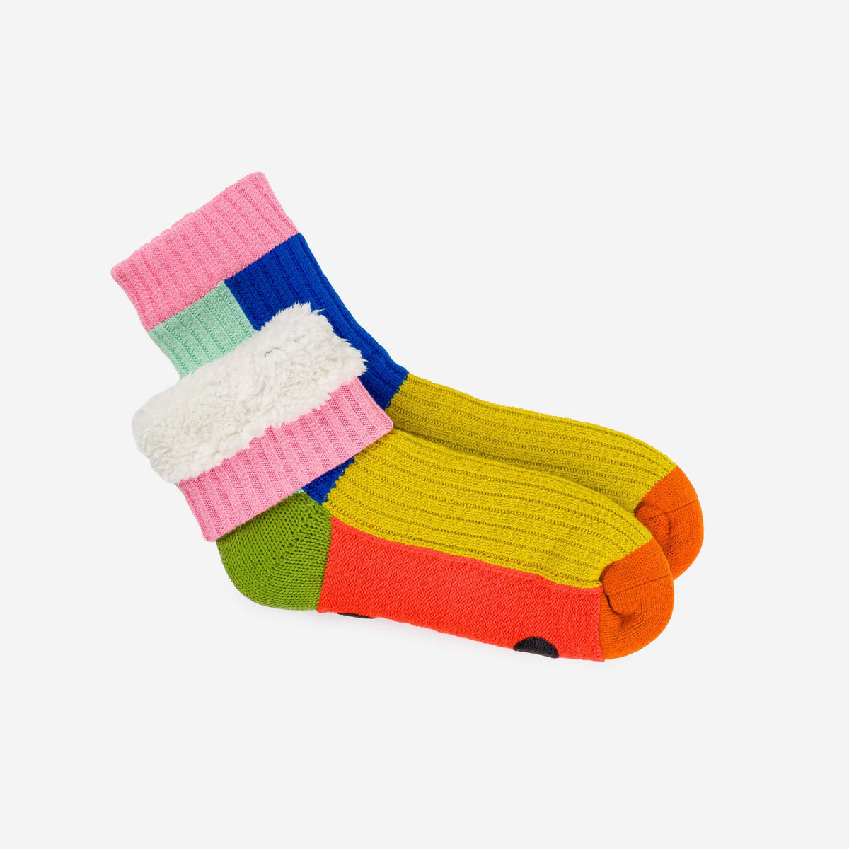Kaleidoscope Knit House Socks: Olive Cobalt / L/XL - W 9.5-12.5<br>M 8-11