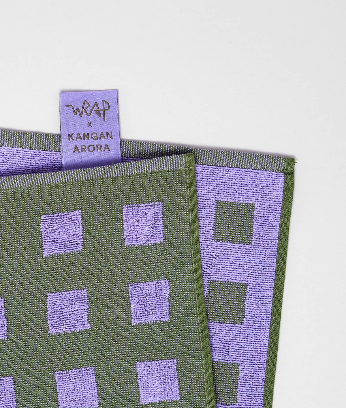 'Squares Olive/Lilac' Cotton Tea Towel