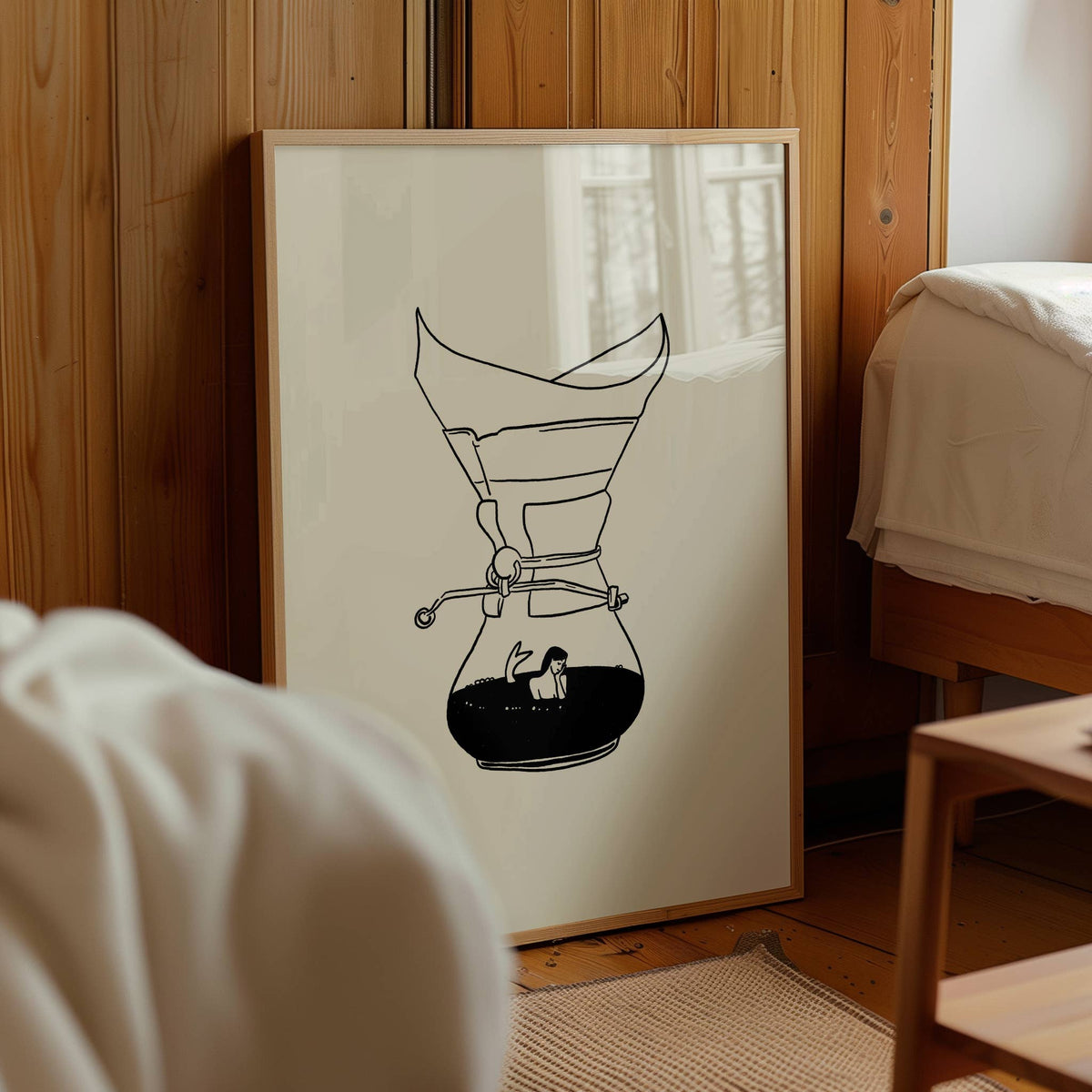 Pour Over Coffee &amp; Mermaid Minimal Art Print: 8x10