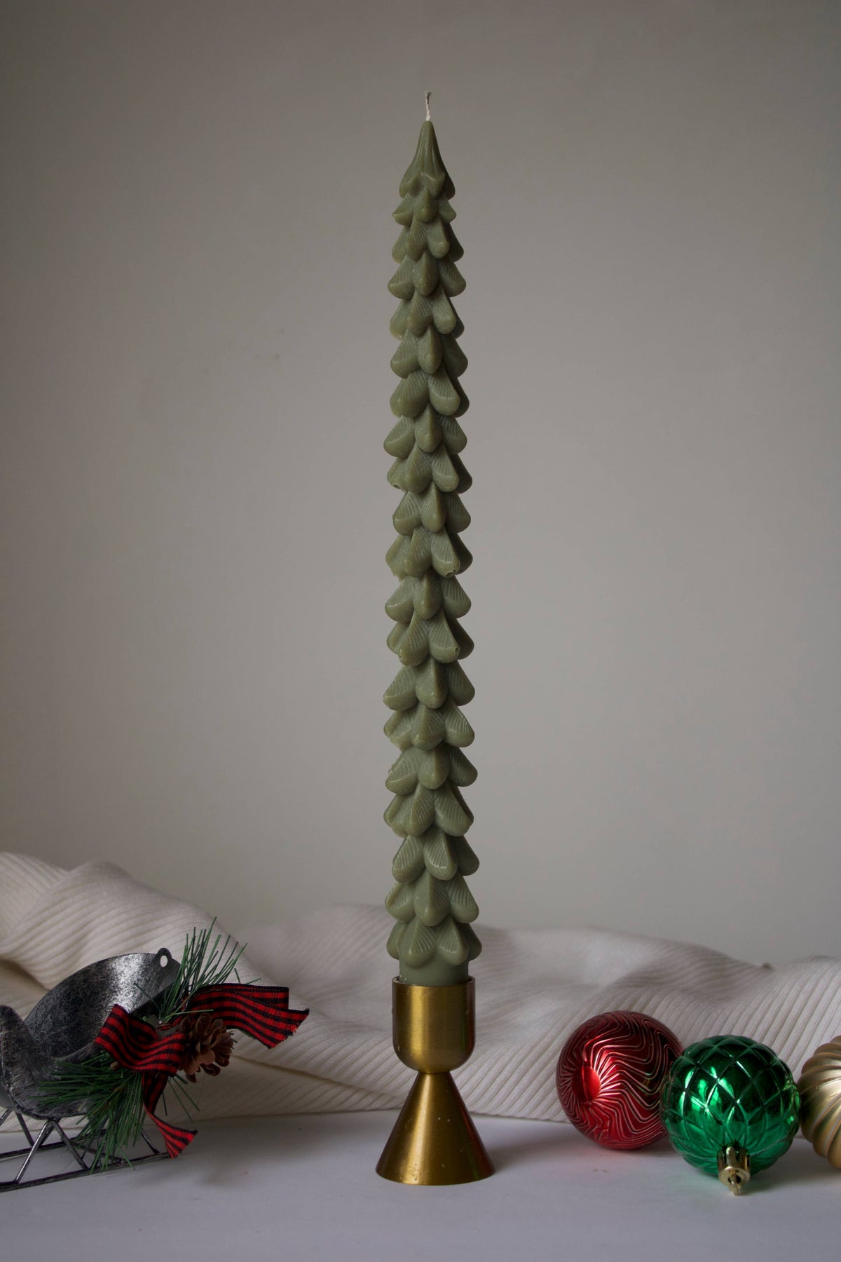 Christmas Tree Taper Candle, Avocado