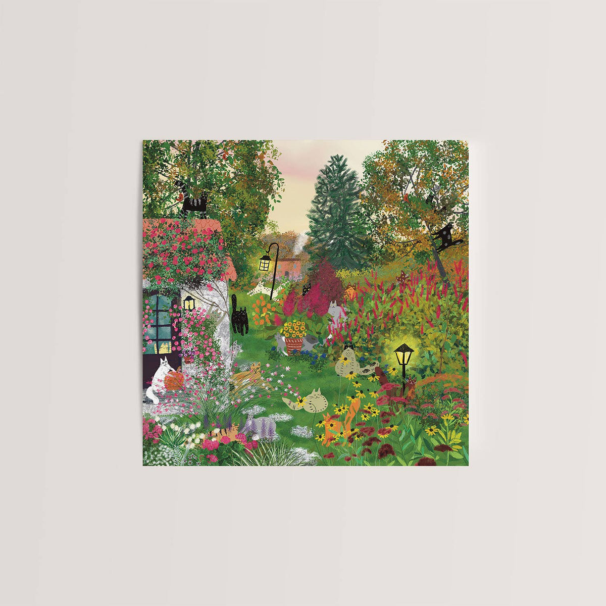 Cats in a fall garden: Greeting card