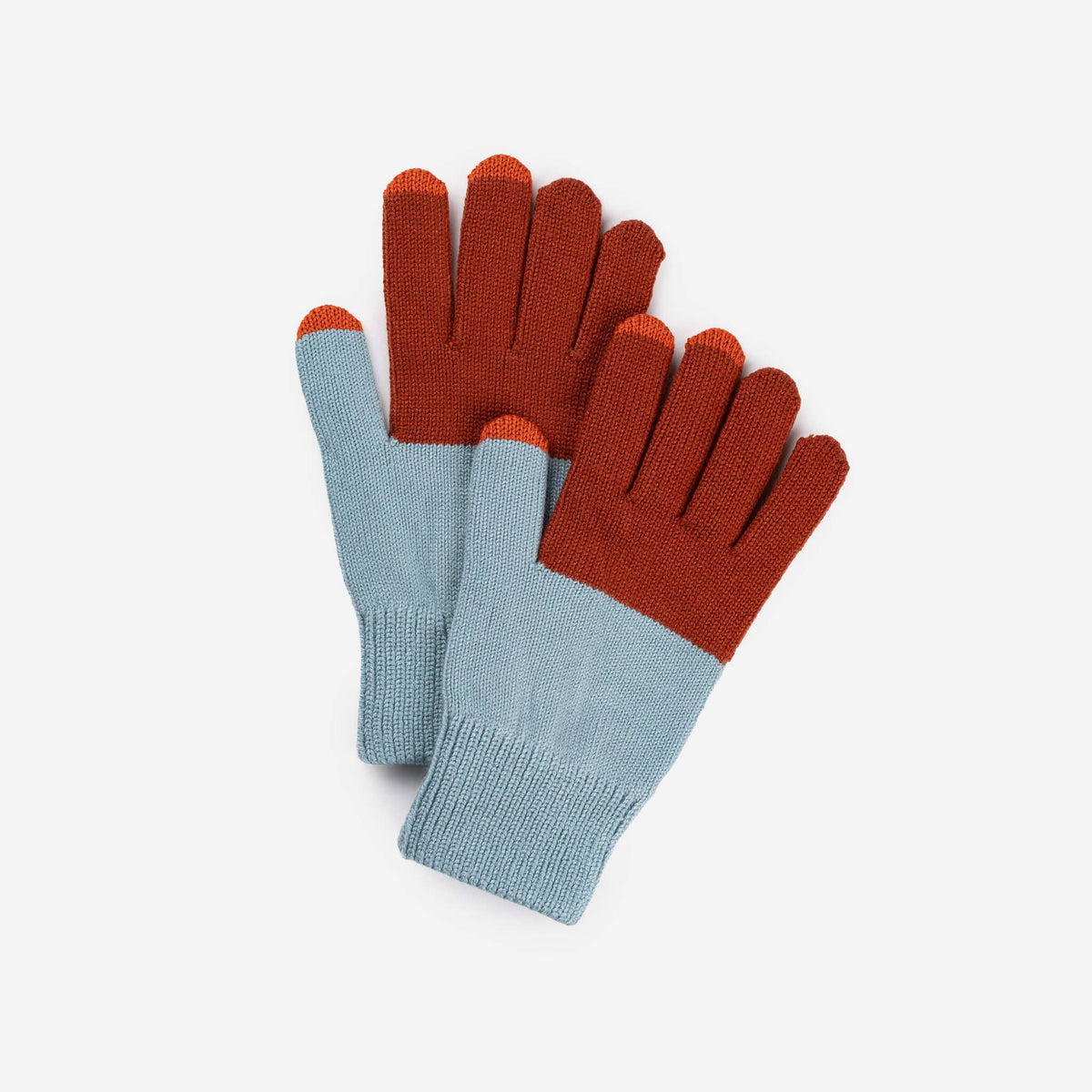 Colorblock Knit Touchscreen Gloves: Stone Blue Rust