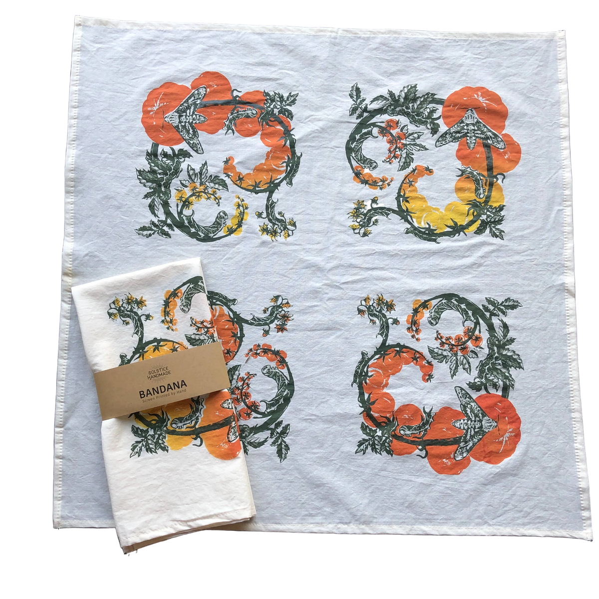 Tomato Bandana Ivory -Cotton Scarf with Caterpillars