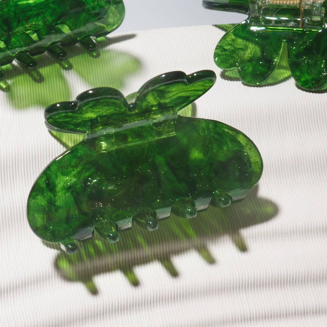 Lucky Four Leaf Clover Green Sparkle Acetate Hair Claw Clip