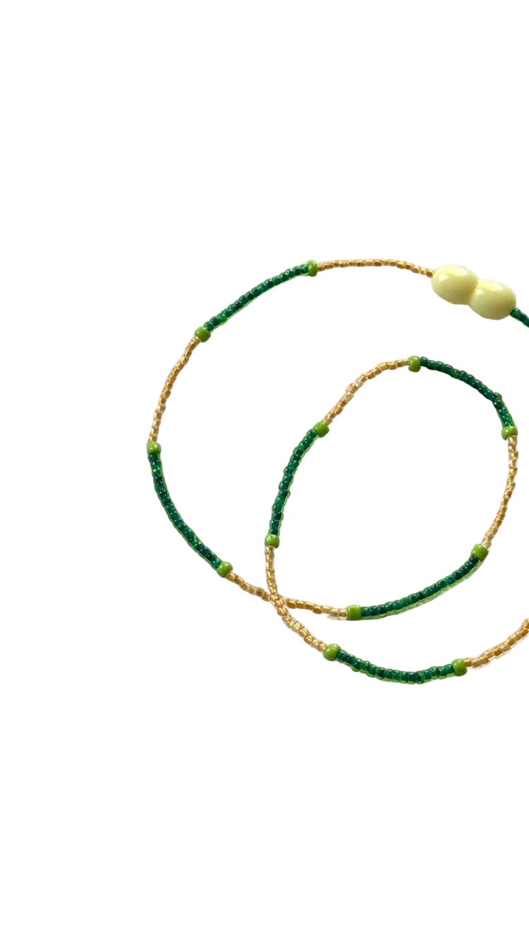 Beaded Necklace Green/Gold: Length - 16&quot;