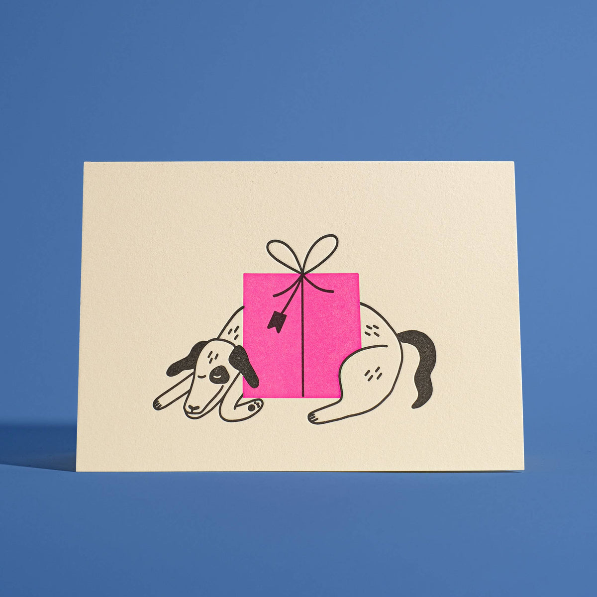 Dog with Present Letterpress Greeting Card