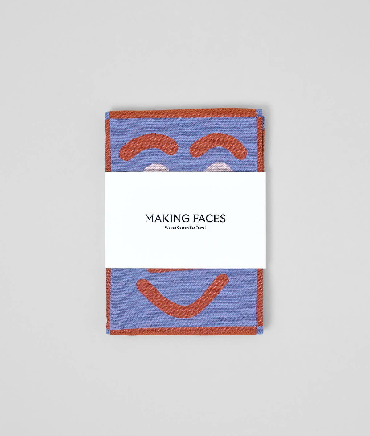 Making Faces Blue/Brown Woven Cotton Tea Towel