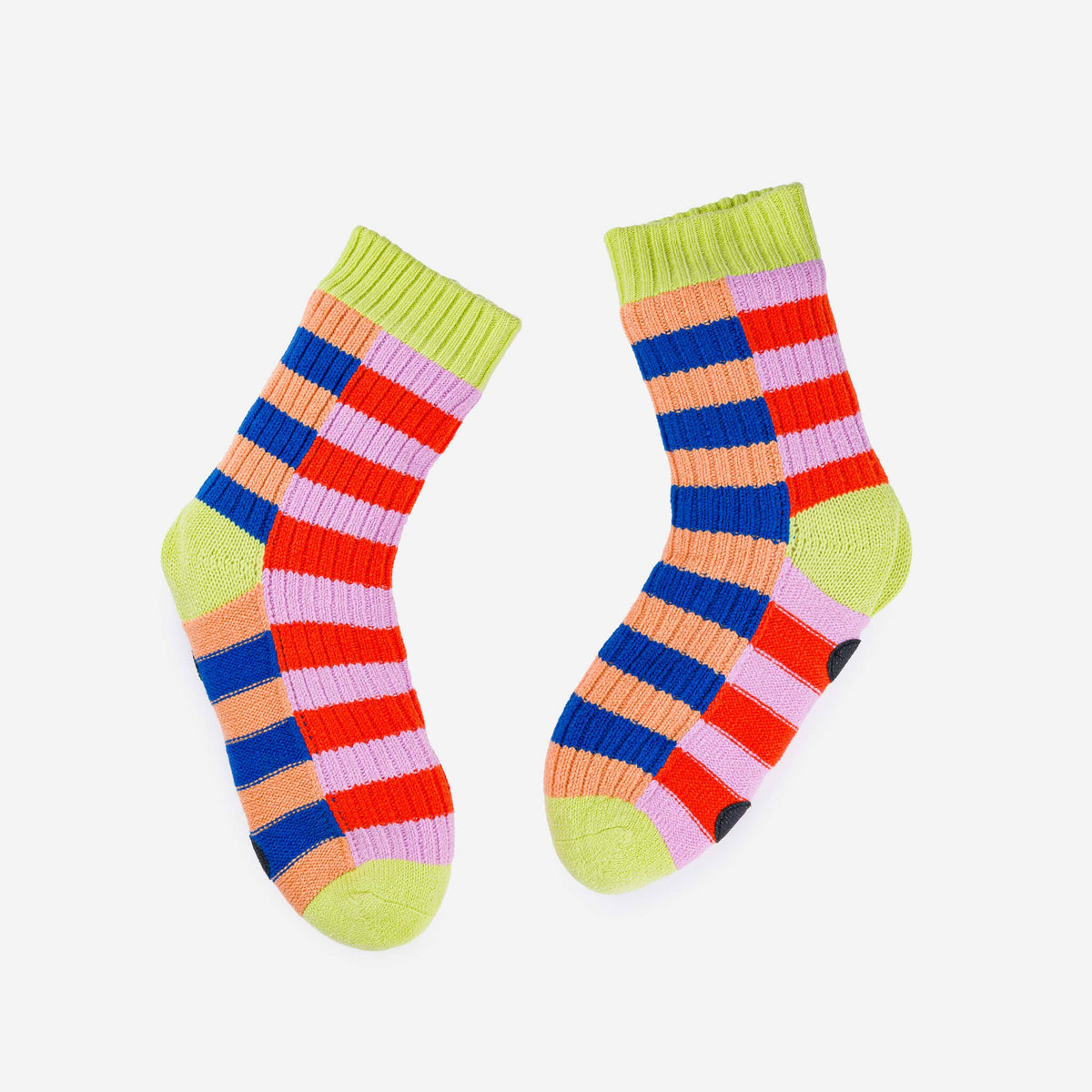Super Stripe Knit House Socks: Cobalt Flame / L/XL - W 9.5-12.5<br>M 8-11