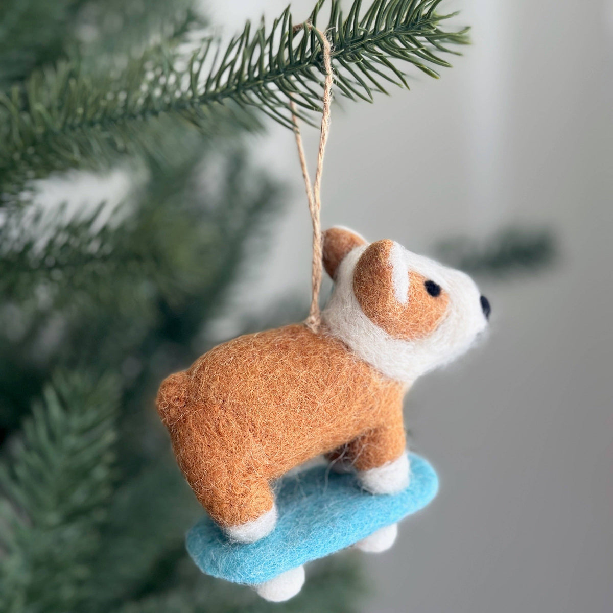 Corgi on a Skateboard Ornament