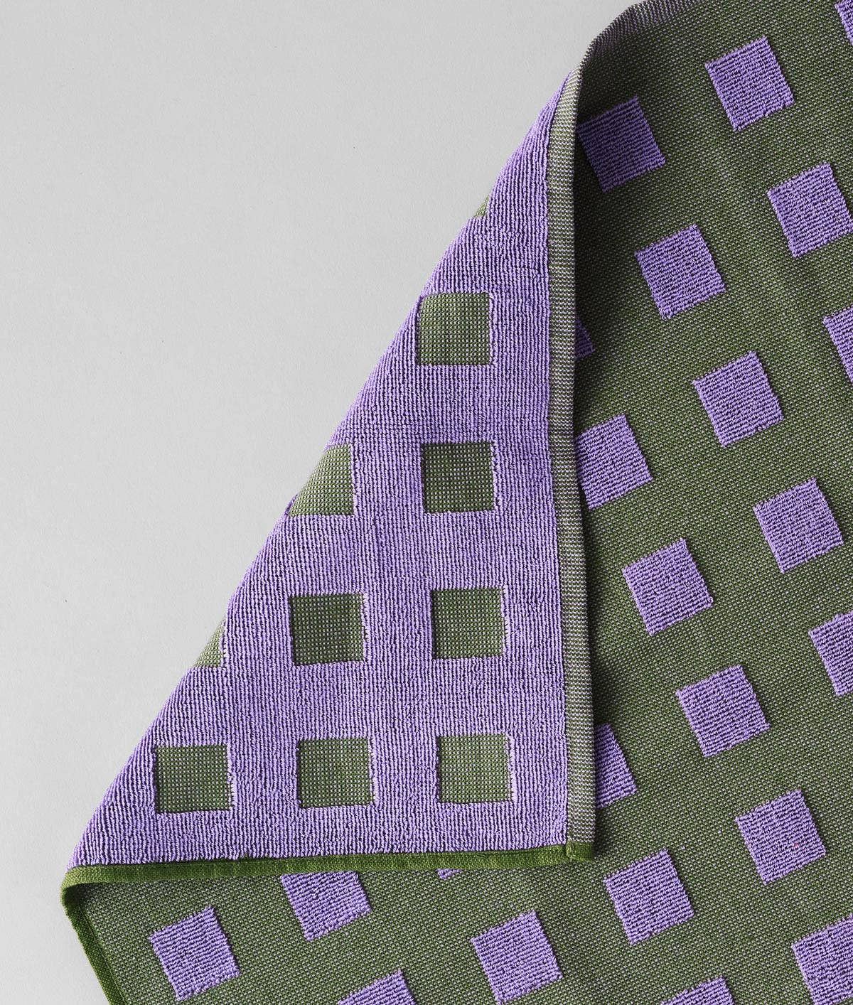 'Squares Olive/Lilac' Cotton Tea Towel