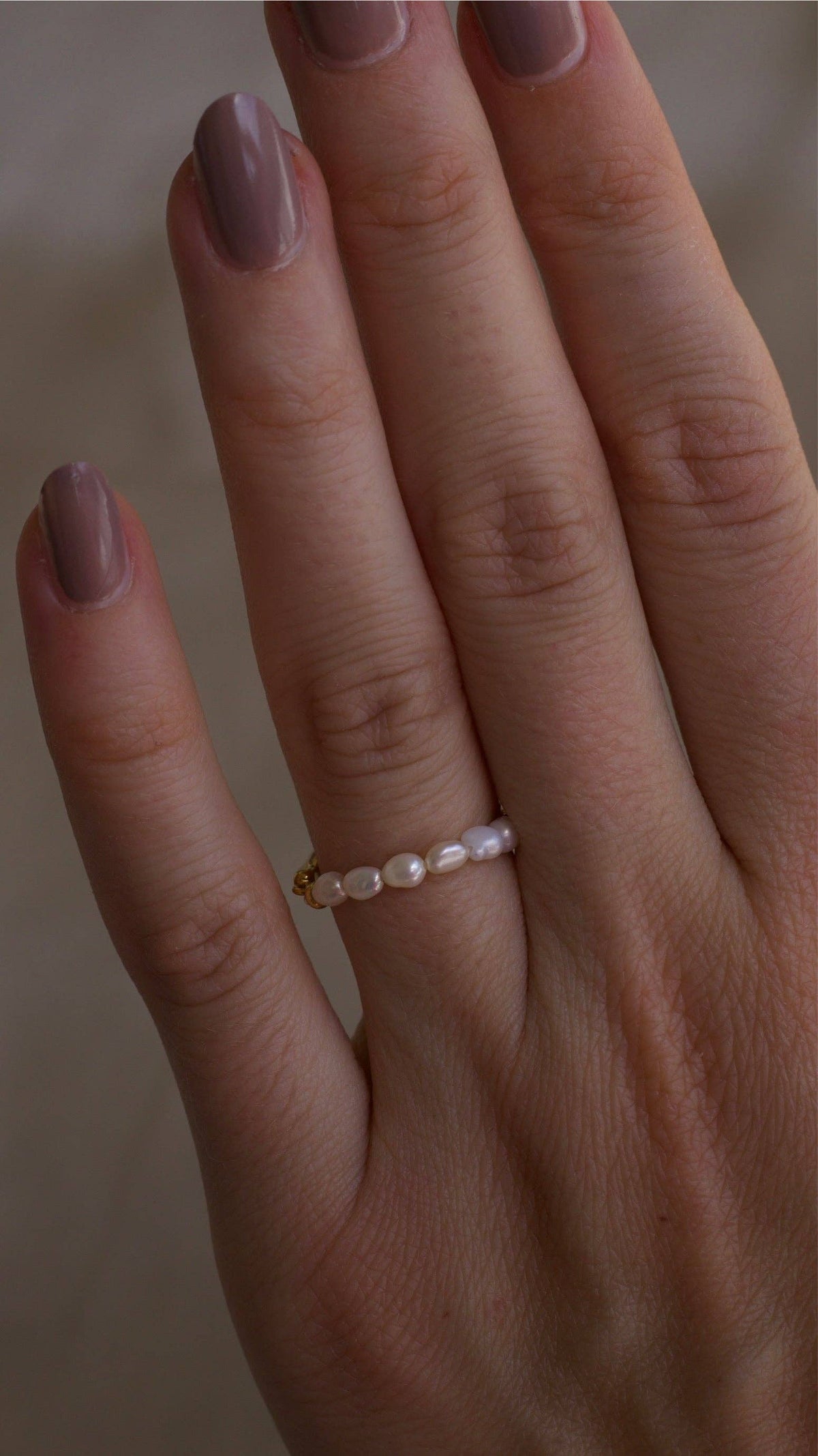Hubert - Half Pearl Half Gold Band Textured Ring