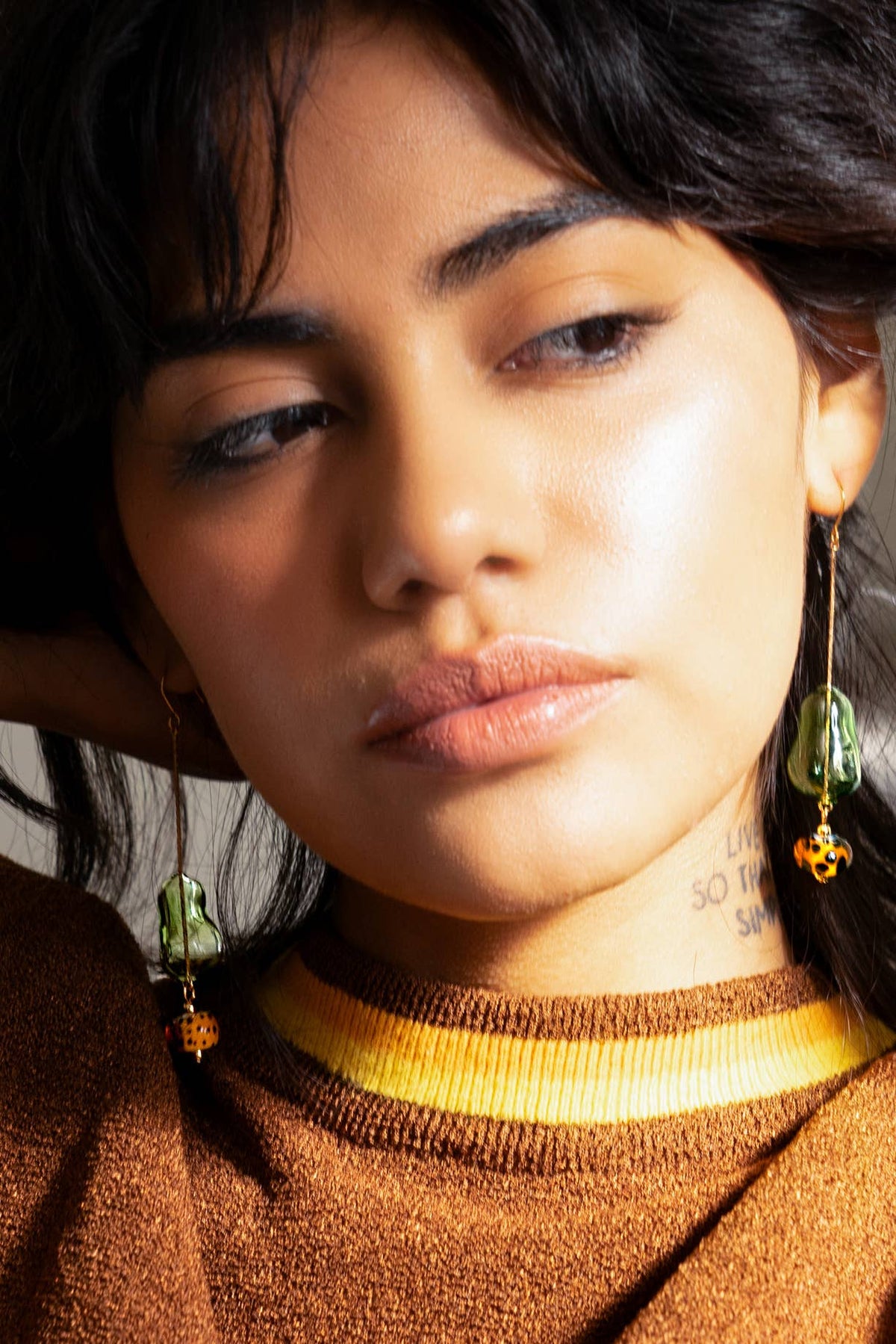 Lennox Dangle Earring - Hand Made Murano Green Glass