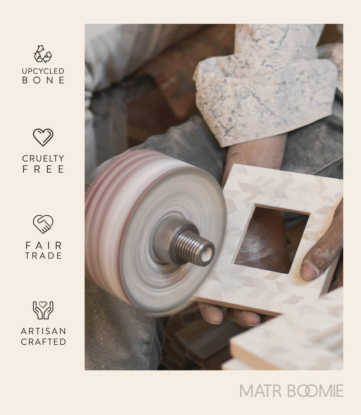 Artemis Oval 5.5x3.5 Picture Frame - Bone, Fair Trade