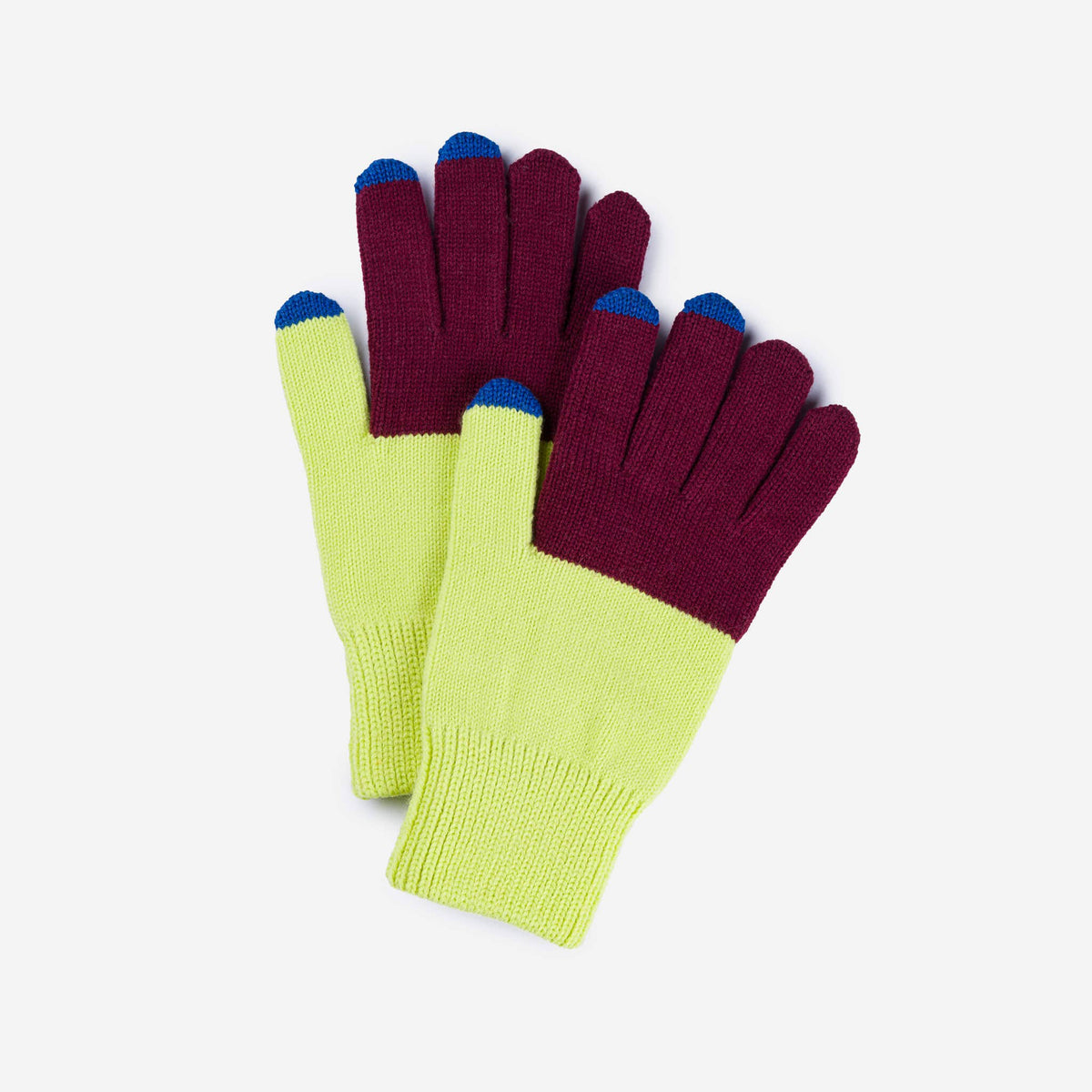 Colorblock Knit Touchscreen Gloves: Lime Wine Red