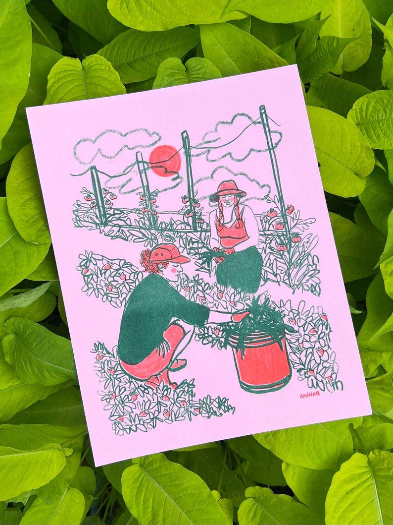 Community Garden 8.5"x11" Risograph Print: Light Pink