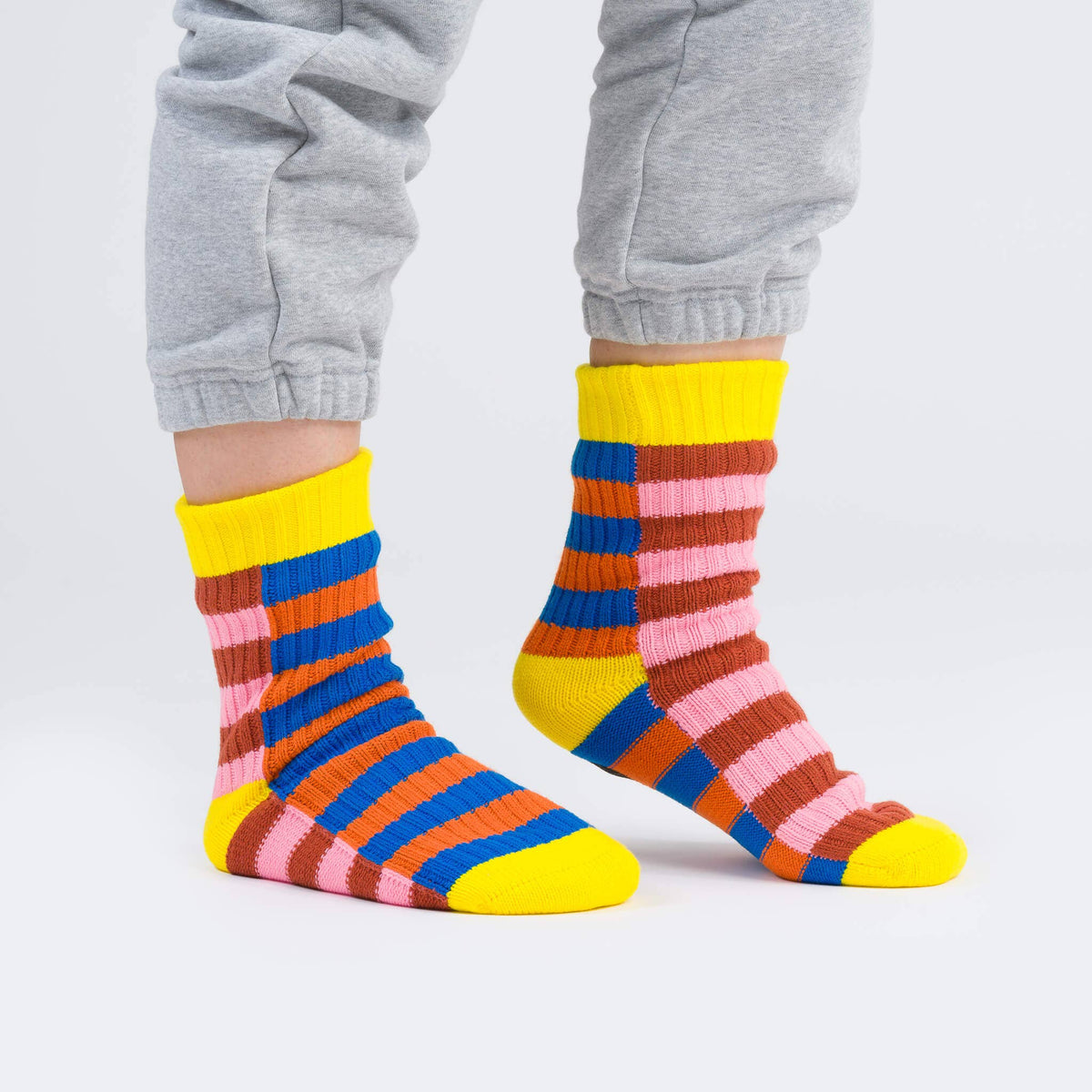Super Stripe Knit House Socks: Cobalt Flame / S/M - W 6-9<br>M 5-7.5