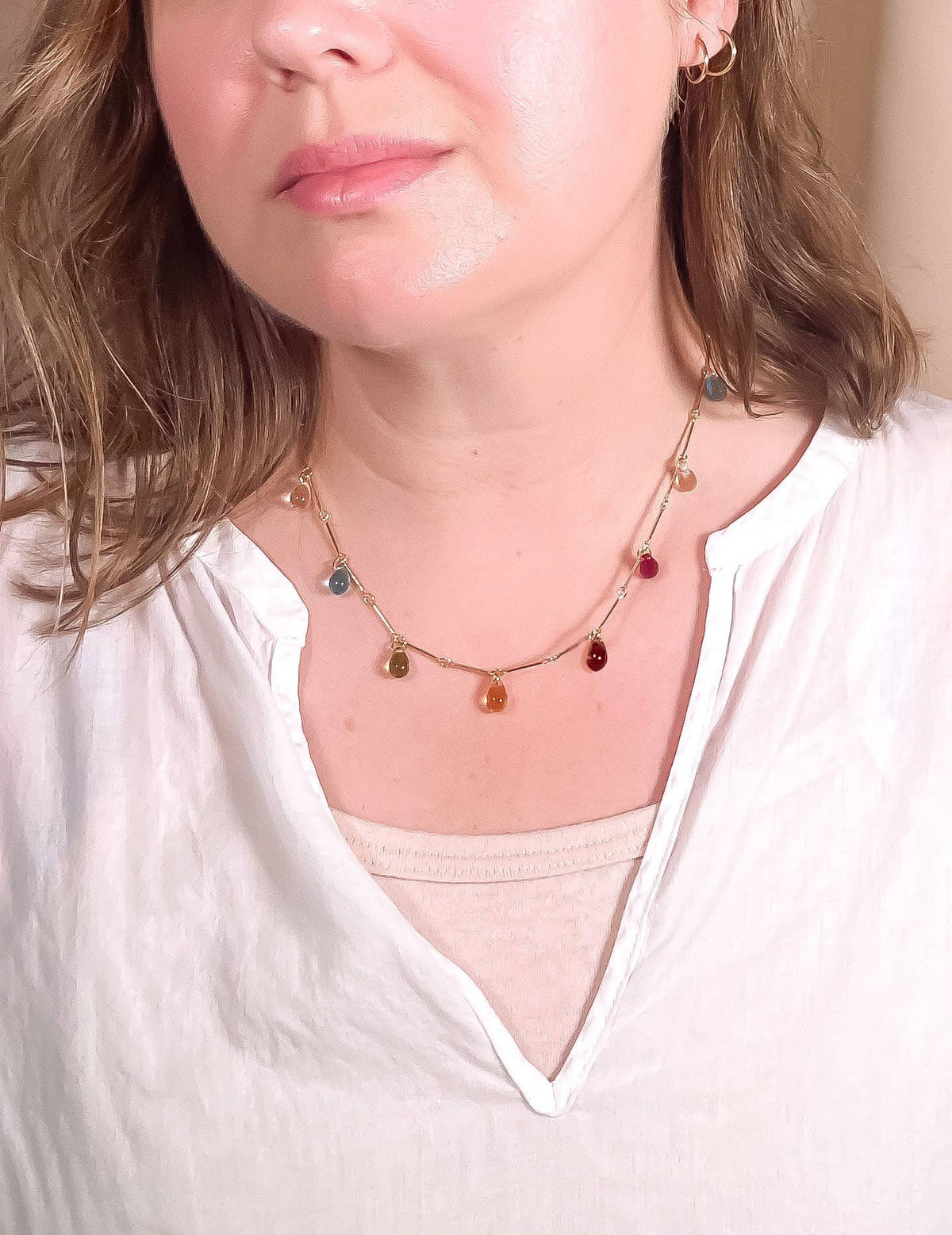 Rainbow Teardrop Necklace / Warm: 18"