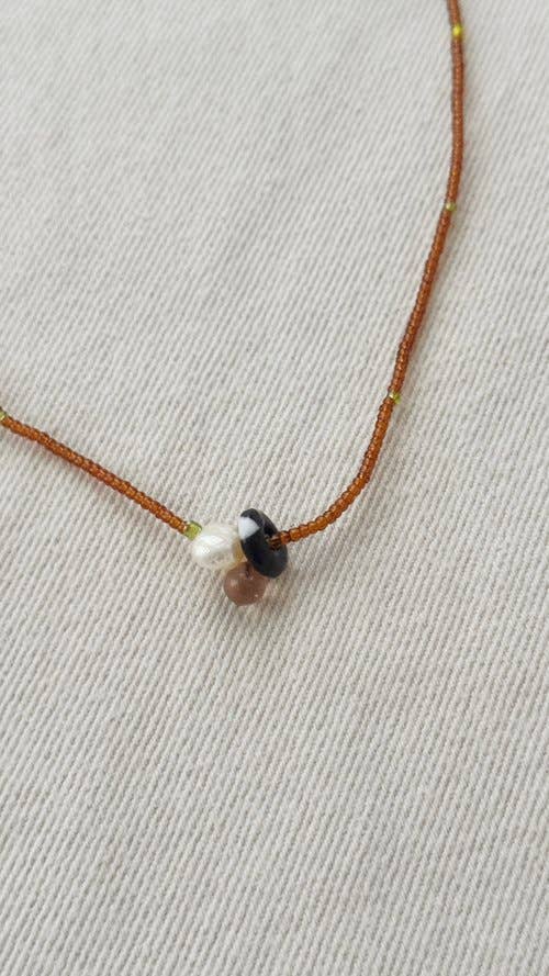 Glass and Pearl Pendant Necklace Brown