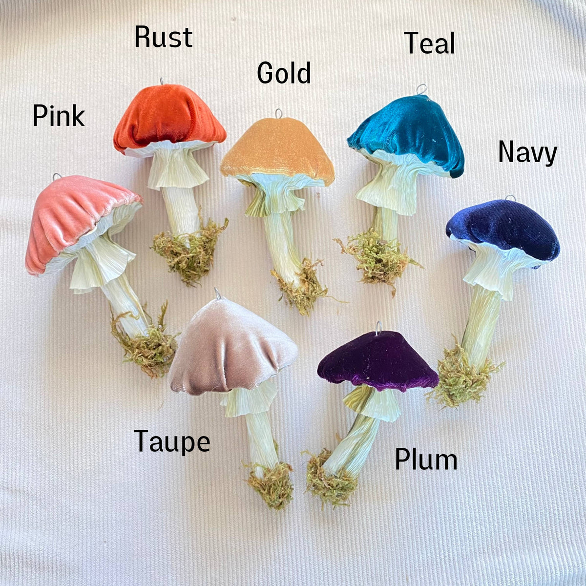 Handmade Velvet Mushroom Ornaments: Gold / Small