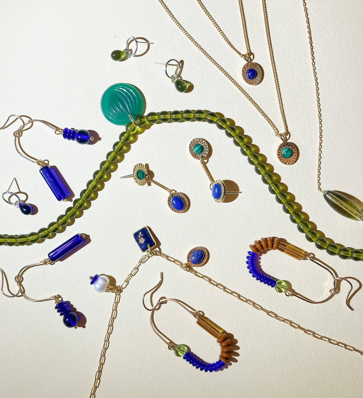 Malachite + Lapis Vintage Starburst Drop Earrings