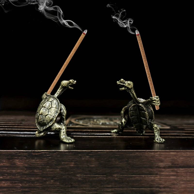 Small Brass Turtle Incense Holder: Red