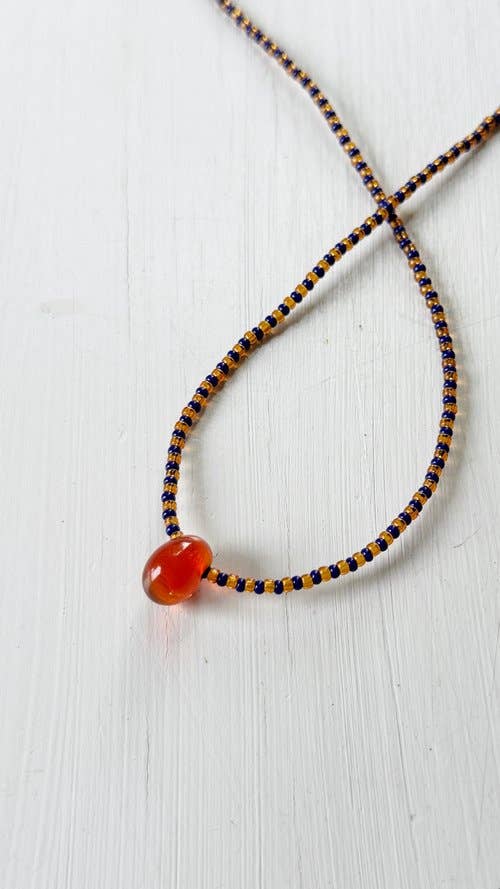 Glass Pendant Necklace - Red Glass: Length -15&quot;