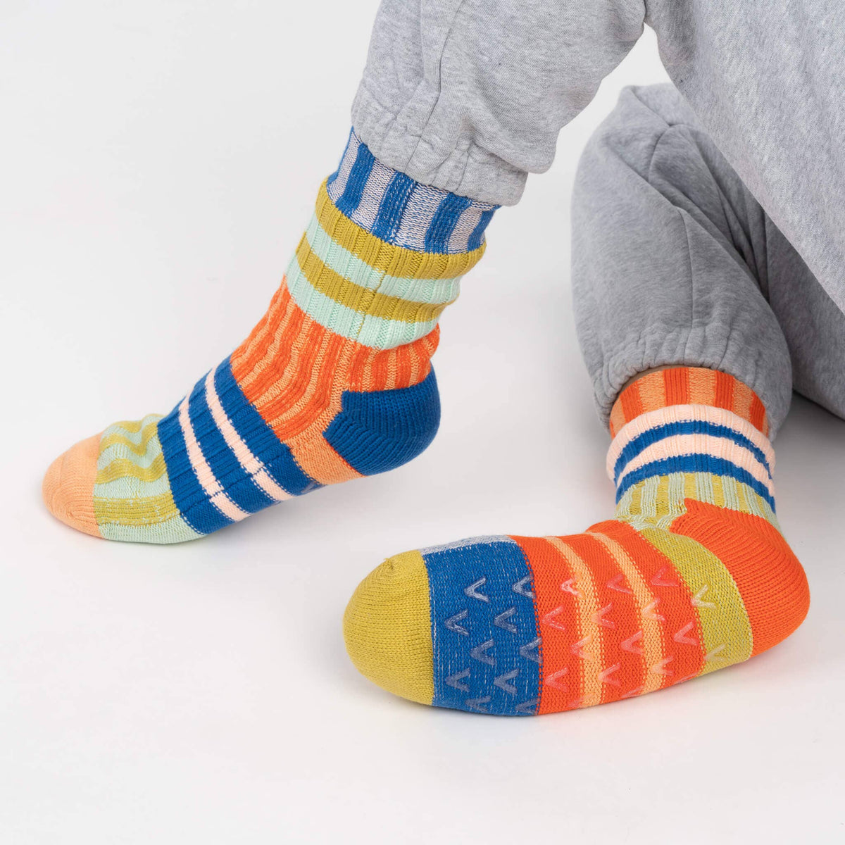 Patchwork Stripe House Socks: Rainbow (S/M)