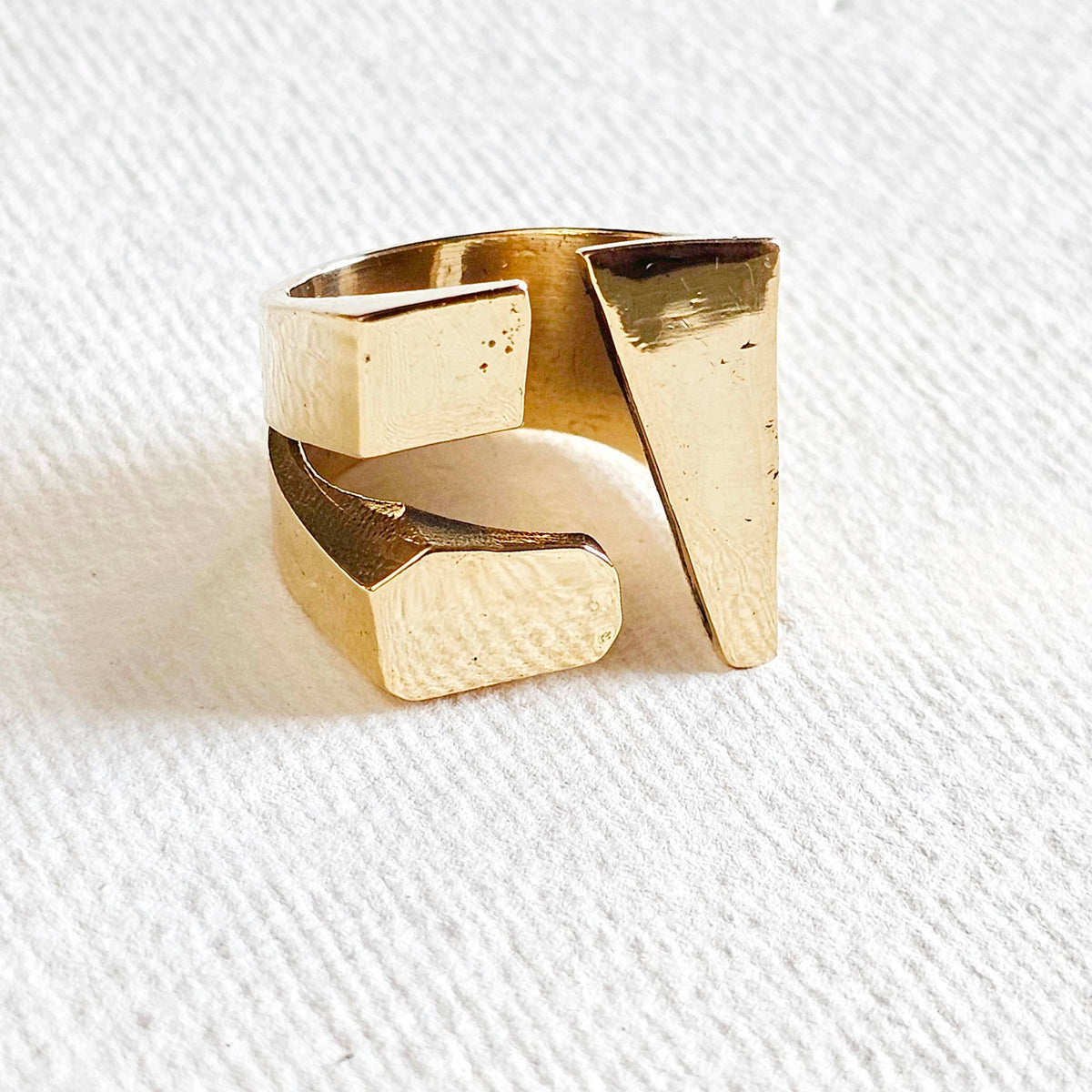 Brass chunky cubed ring cubed adjustable handmade geometric