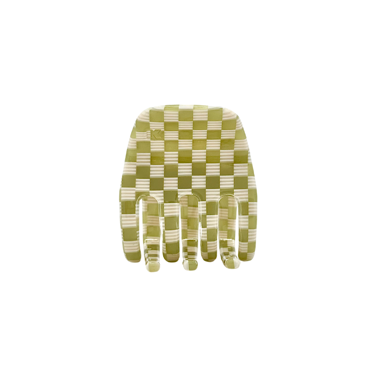 Small Hair Claw Clip — Olive Checker: With Charm Eyelet
