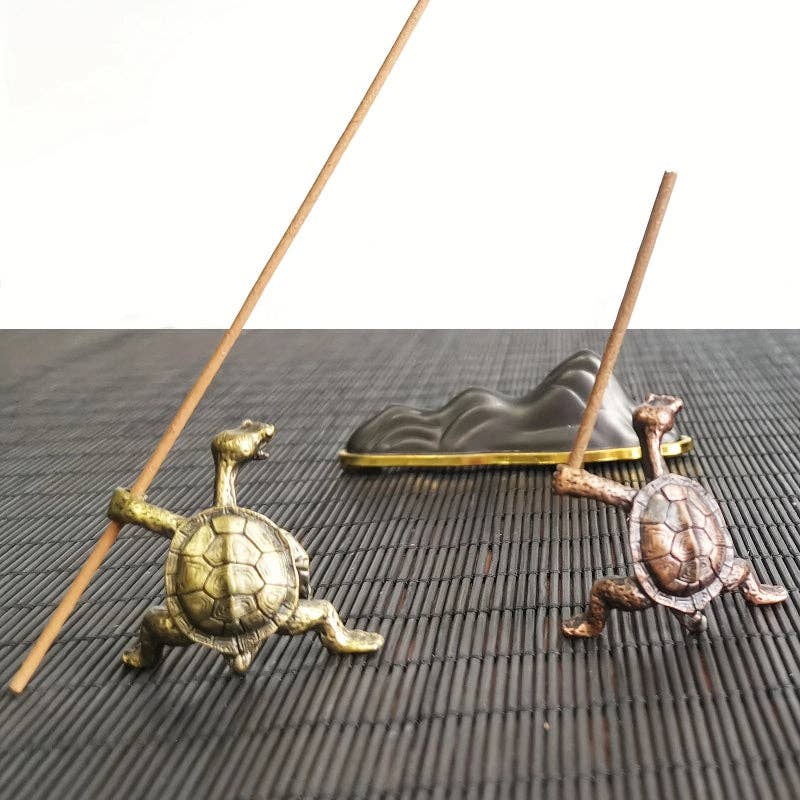Small Brass Turtle Incense Holder: Red
