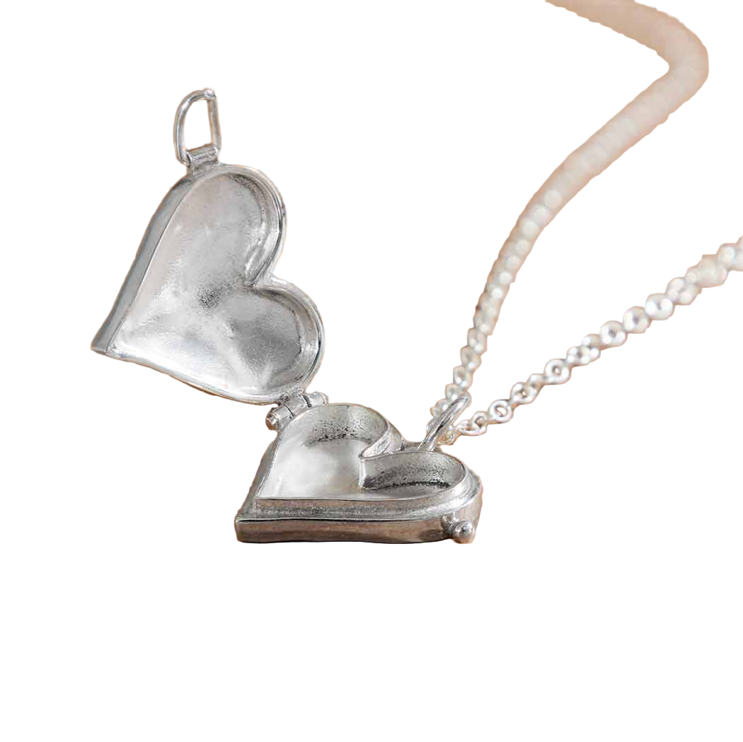 Sterling Silver Heart Locket Necklace with Hammer Finish