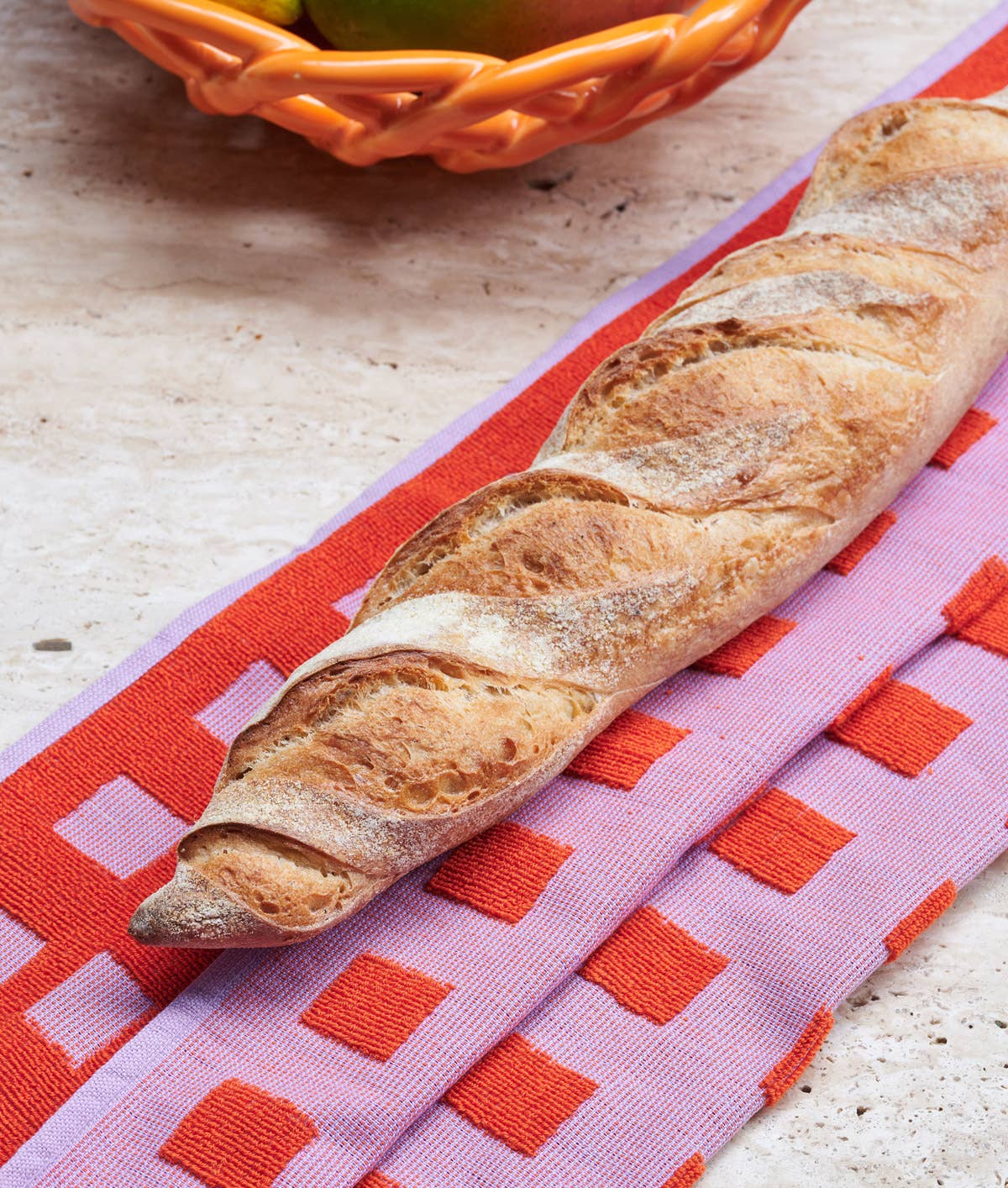 'Squares Lilac/Warm Red Cotton Tea Towel