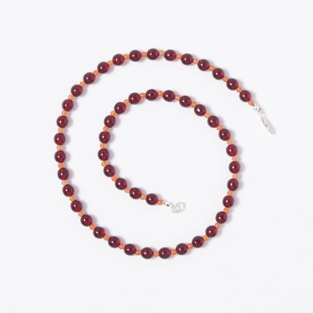 Red + Carnelian Glass Beaded Necklace: 17"