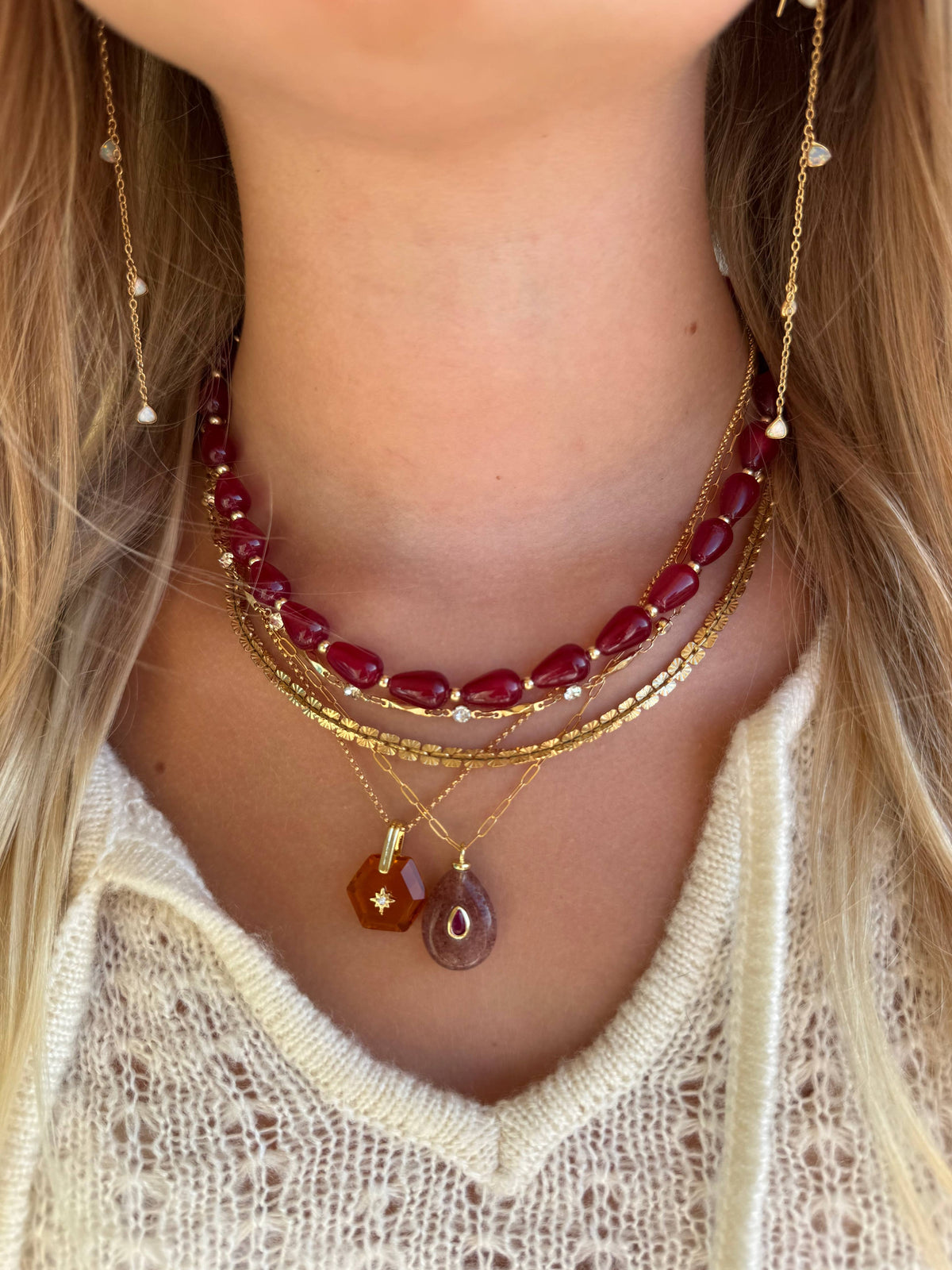 Ophelia Jade Beaded Necklace: Red jade