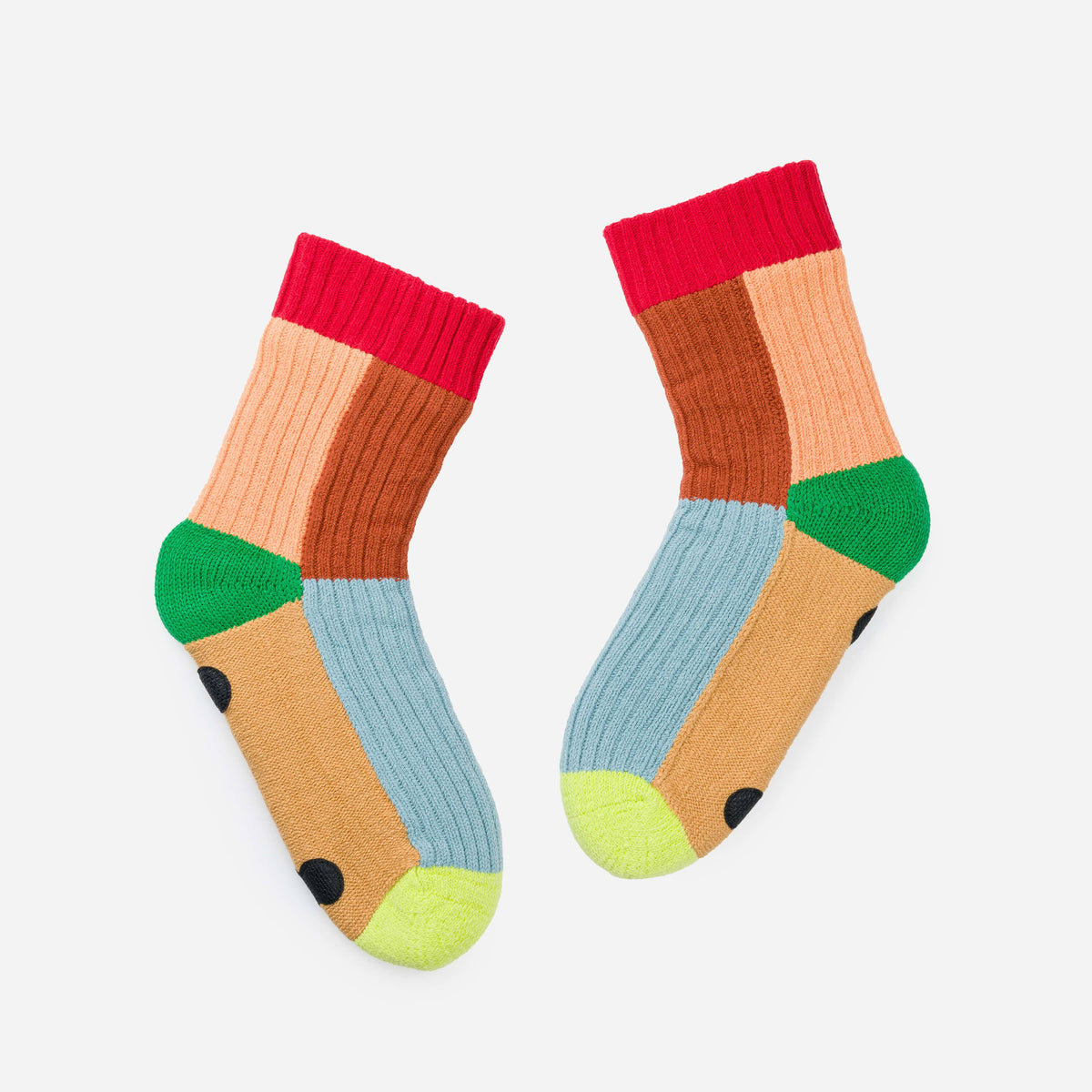 Kaleidoscope Knit House Socks: Stone Blue Rust (S/M)