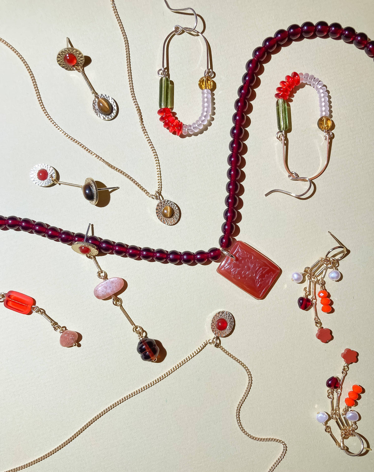 Carnelian + Tiger's Eye Vintage Starburst Drop Earrings