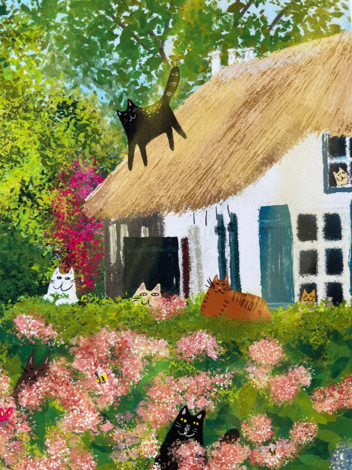 Cats on a Canal in a Cozy Village Unframed Art Print