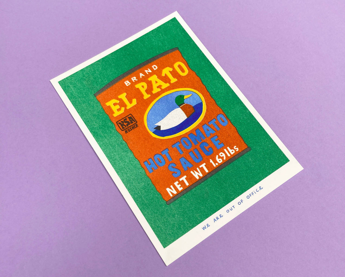 A risograph print of a can op hot tomato sauce
