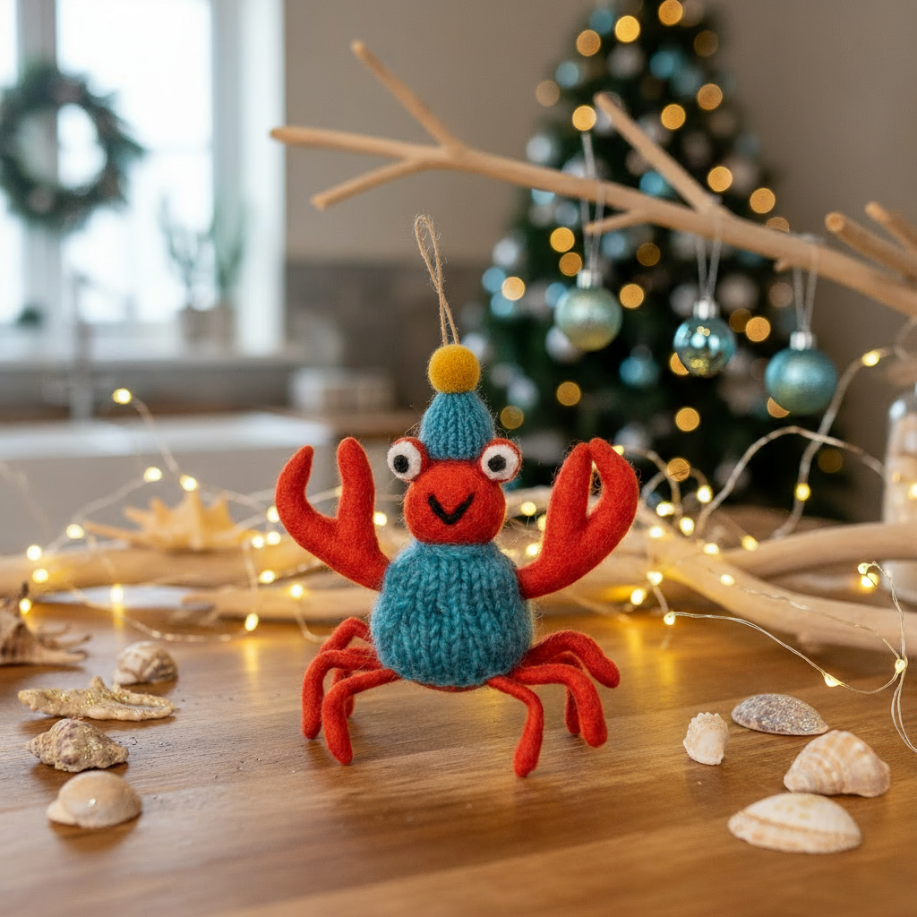 Handmade Felt Sammy Snow crab Ornament