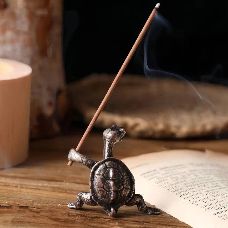 Small Brass Turtle Incense Holder: Red